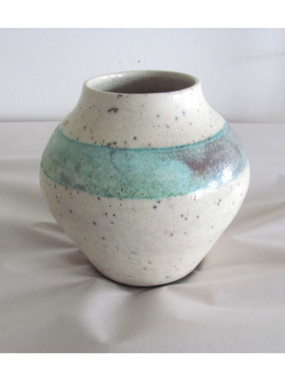 Handcrafted Ceramic Studio Art Pottery Vase Blue & Tan Glaze 6.5" Tall Signed